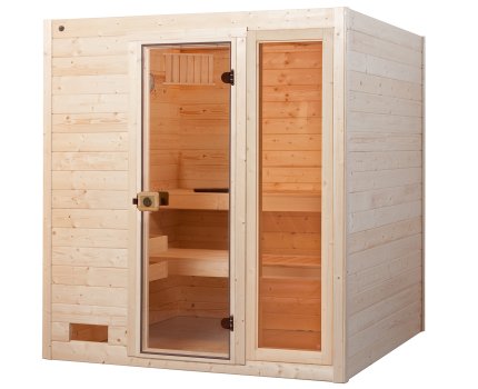 Sauna d'intérieur traditionnel ÖLAND + | 5 places | Poêle compact 6,8 KW | 189 x 189 - H 203 cm