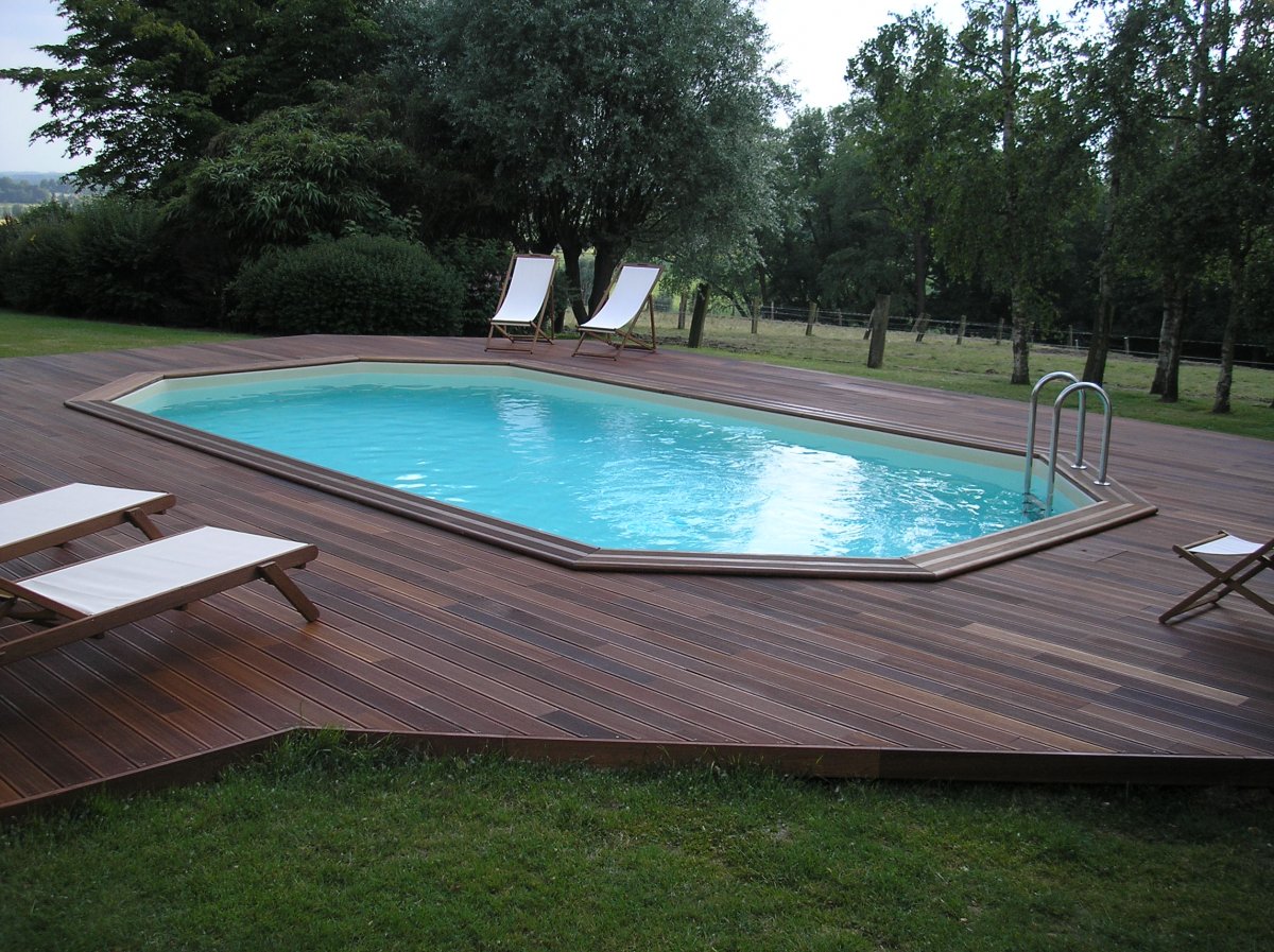 Piscine Bois Swim Wood EMEO - 541 x 350 x H 131 cm - octogonale allongée -  rainurée languette - Spa & Piscine