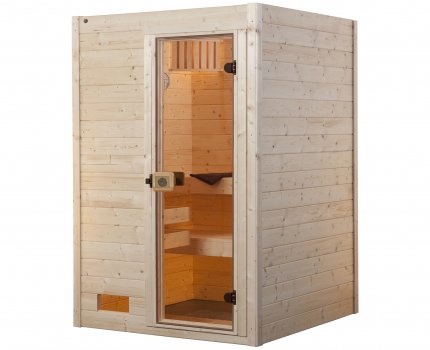 Sauna d'intérieur traditionnel ÖLAND 1 | 2 places | Poêle Compact 3,6 KW | 139 x 139 - H 203 cm