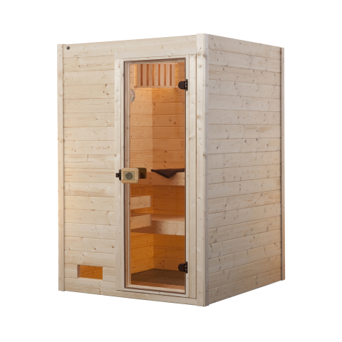 Sauna d'intérieur traditionnel ÖLAND 1 | 2 places | Poêle Compact 3,6 KW | 139 x 139 - H 203 cm