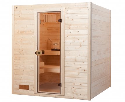 Sauna d'intérieur traditionnel ÖLAND 2 | 3 places | Poêle compact 5,4 KW | 189 x 139 - H 203 cm