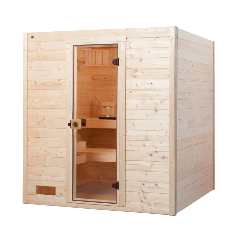 Sauna d'intérieur traditionnel ÖLAND 2 | 3 places | Poêle compact 5,4 KW | 189 x 139 - H 203 cm