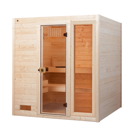 Sauna d'intérieur traditionnel ÖLAND + | 5 places | Poêle compact 6,8 KW | 189 x 189 - H 203 cm