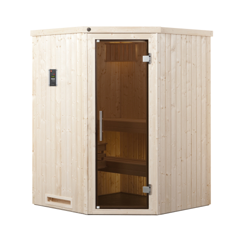 Sauna d'intérieur traditionnel FALUN | 3 places | Poêle 3,6 ou 4,5 KW | 144 x 144 - H 199 cm