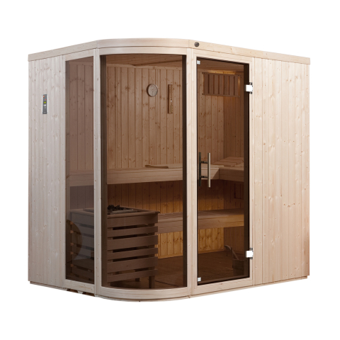 Sauna d'intérieur traditionnel SARA | 5 places | Poêle 6,8 KW | 194 x 194 - H 199 cm