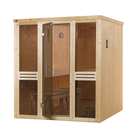 Sauna d'intérieur traditionnel KAARINA 2 | 4 places | Poêle 6,8 KW | 194 x 177 - H 199 cm