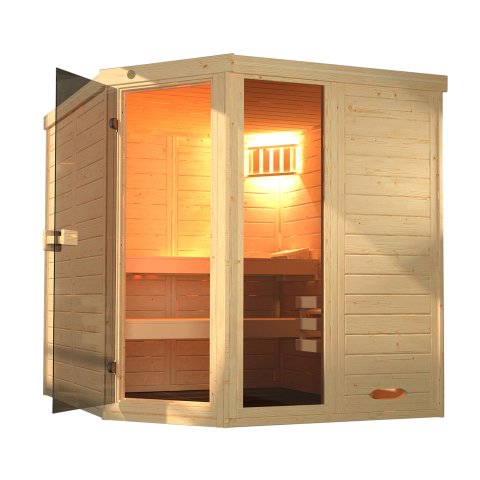 Sauna d'intérieur traditionnel KEMI 2 | 5 places | Poêle 5,4 ou 6,8 KW | 192 x 144 - H 200 cm 