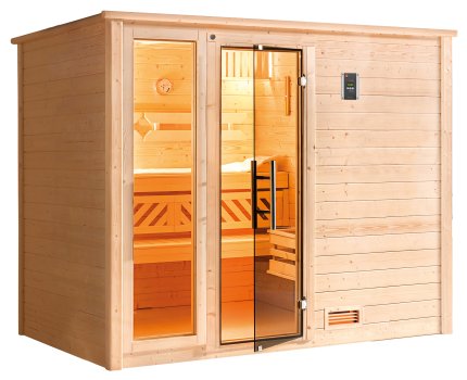 Sauna d'intérieur traditionnel BERGEN Family | 7 places | Poêle 6,8 KW | 248 x 198 - H 203 cm