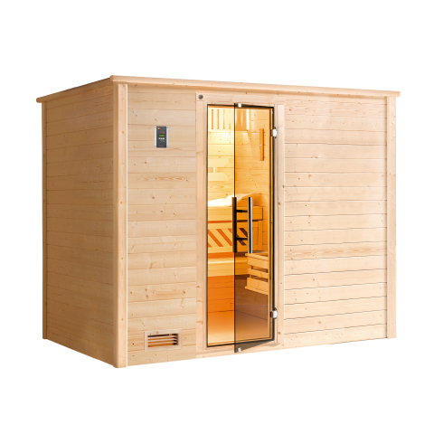 Sauna BERGEN Family | 7 places | Poêle BioS 6,8 KW | Porte Trend | 248 x 198 - H 203 cm