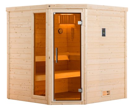 Sauna d'intérieur traditionnel TURKU | 5 places | Poêle 6,8 KW | 195 x 195 - H 205 cm