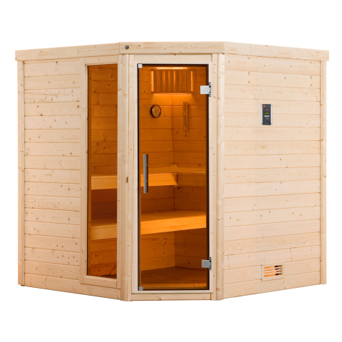 Sauna d'intérieur traditionnel TURKU | 5 places | Poêle 6,8 KW | 195 x 195 - H 205 cm