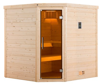 Sauna traditionnel TURKU | 5 places | Poêle Compact 6,8 KW | Porte Trend | 195 x 195 - H 205 cm