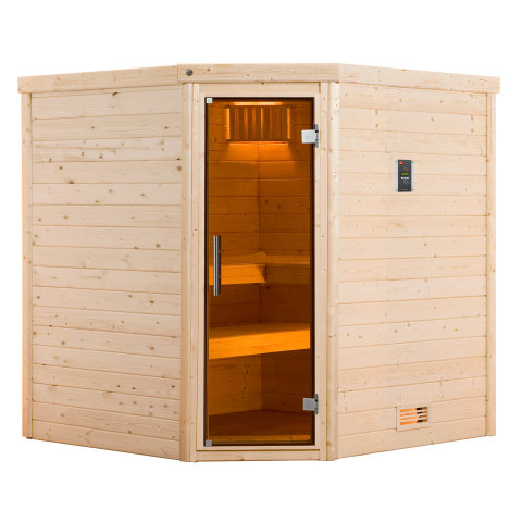 Sauna traditionnel TURKU | 5 places | Poêle Compact 6,8 KW | Porte Trend | 195 x 195 - H 205 cm