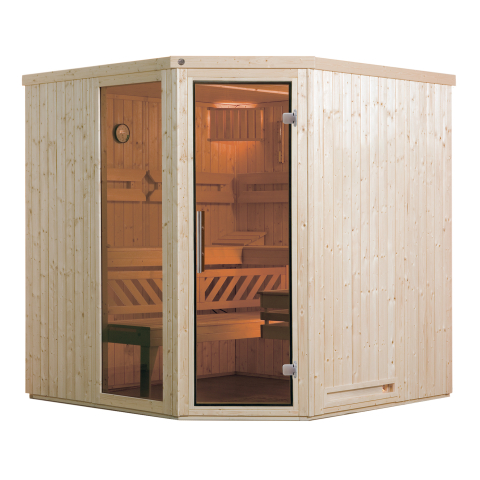 Sauna d'intérieur traditionnel KASALA 3 | 5 places | Poêle 6,8 KW | 194 x 194 - H 199 cm 