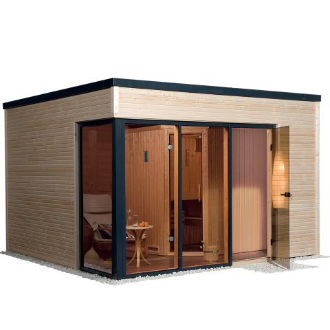 Sauna d'extérieur traditionnel CUBILIS | 6 places | Poêle 6,8 ou 9,0 KW au choix | 298x298 - H 249cm
