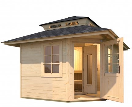 Sauna d'extérieur traditionnel KURIKKA | 6 places | Poêle 6,8 KW au choix | 380 x 380 - H 315 cm