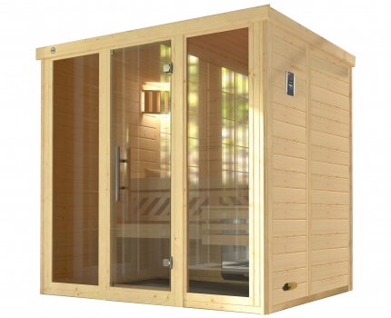 Sauna d'intérieur traditionnel KEMI Panorama 2 | 5 places | Poêle 6,8 KW | 211 x 169 - H 200 cm