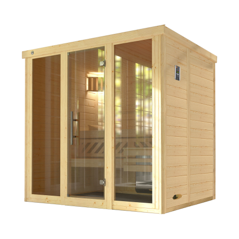 Sauna d'intérieur traditionnel KEMI Panorama 2 | 5 places | Poêle 6,8 KW | 211 x 169 - H 200 cm