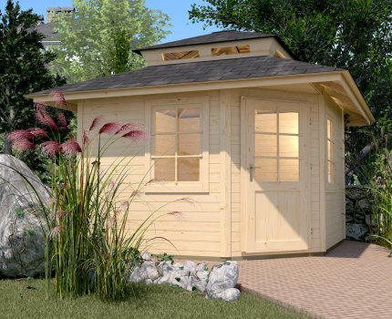 Abri de jardin en bois 149 | 5,4 m² | Aspect brut | Avec surélévation de toit | 28 mm d'épaisseur