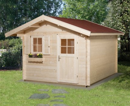 Abri de jardin bois 106/107 | 7,1 m² | Aspect brut | Avancée de toit 60 cm | 28 mm d'épaisseur