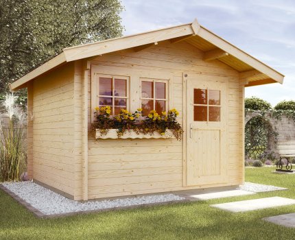Abri de jardin bois 139 | 8,4 m² | Aspect brut | Avancée de toit 60 cm | 45mm d'épaisseur