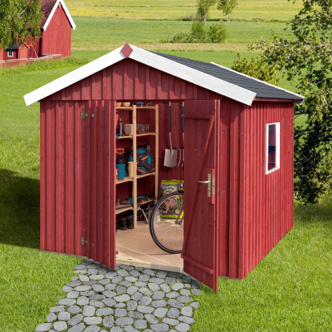 Abri de jardin en bois Suédois 349 | 5,6 m² | Rouge Suédois | 16 mm d'épaisseur