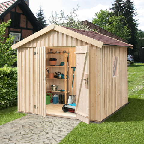 Abri de jardin en bois Suédois 349 | 5,6 m² | Aspect brut | 16 mm d'épaisseur