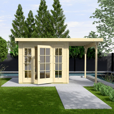 Pool House en bois 172 | 5,4 à 8,5 m² + Auvent 7 à 8 m² | Aspect brut | 21 mm d'épaisseur