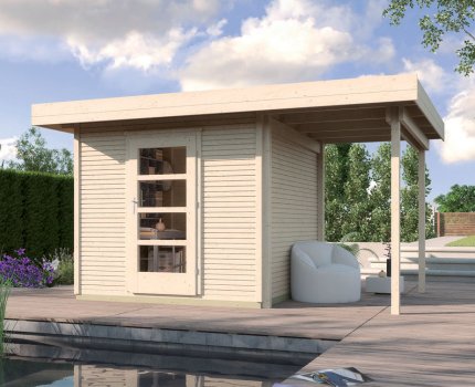 Pool House en bois 172 WekaLine | 8,5 m² + Auvent 4 m² | Aspect brut | 28 mm d'épaisseur