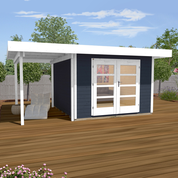 Pool House en bois 126 | 6,7 m² + Auvent 3,4 m² | Anthracite | 28 mm d'épaisseur