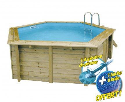 piscine-en-bois-hexagonale-azura-410-liner-bleu-ubbink