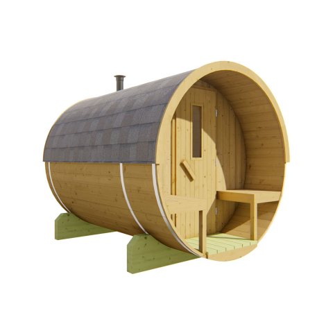 Sauna d'extérieur Tonneau en pin Thermowood | 4 places | Poêle au choix | Ø195 x 250 
