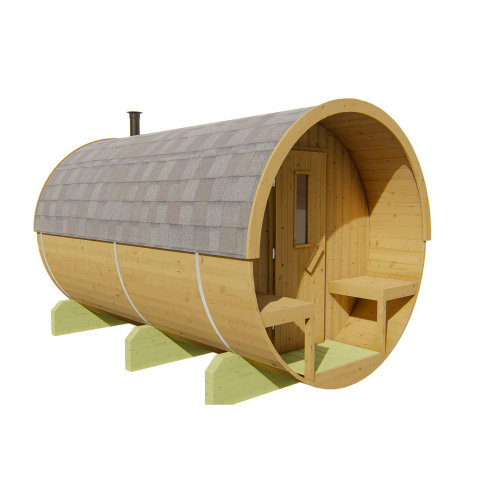 Sauna d'extérieur Tonneau en pin Thermowood | 4 places | Poêle au choix | Ø215 x 350 