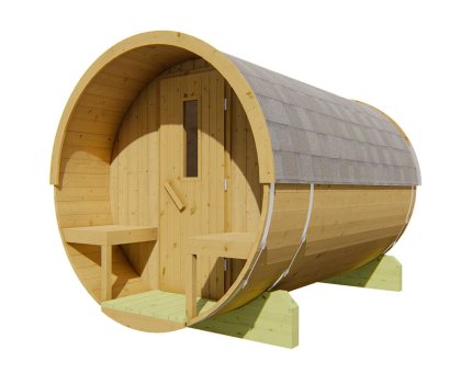 Sauna d'extérieur Tonneau en pin Thermowood | 4 places | Poêle au choix | Ø195 x 300