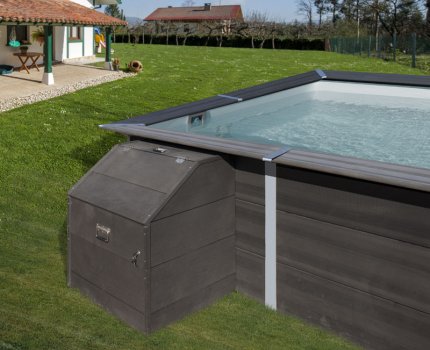 Coffre de filtration en bois pour piscine composite hors-sol - H 89 cm 