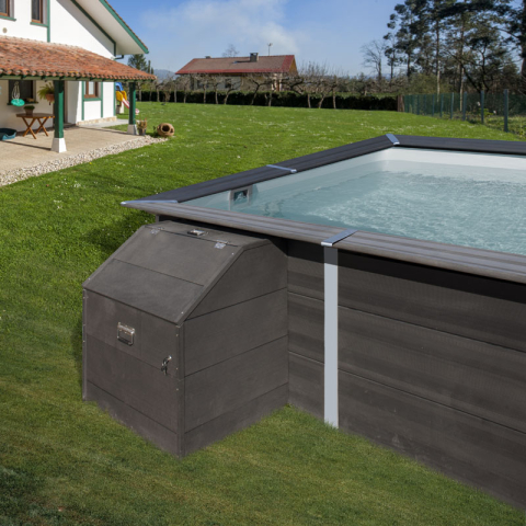 Coffre de filtration en bois pour piscine composite hors-sol - H 89 cm 