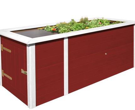 Jardinière surélevée en bois extérieure rangement intégré – 669 - Aspect rouge