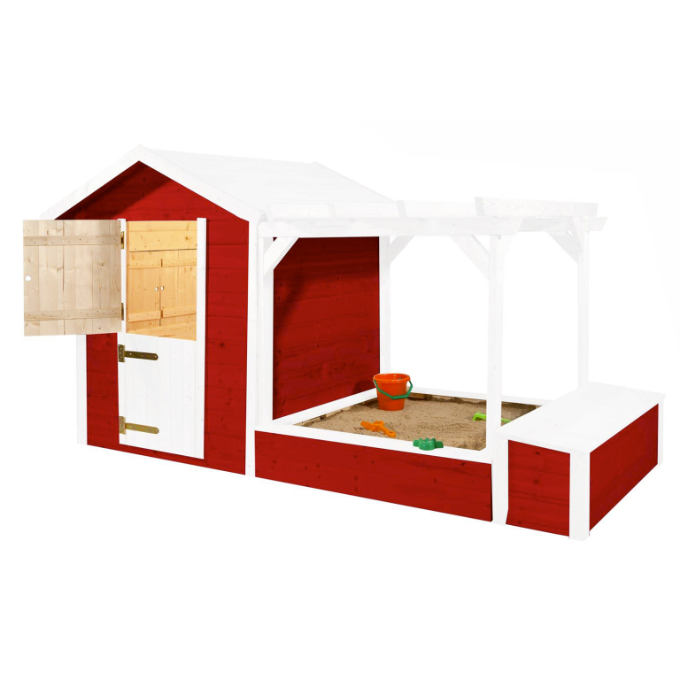 Cabane de jardin en bois avec bac à sable rouge suédois et blanc - Weka -  Happy bois - Le spécialiste des piscines hors sol en bois