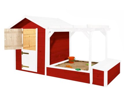 Cabane de jardin en bois avec bac à sable rouge suédois et blanc - Weka