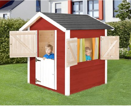 Cabane en bois pour enfant Tabaluga rouge suédois et blanc - Weka