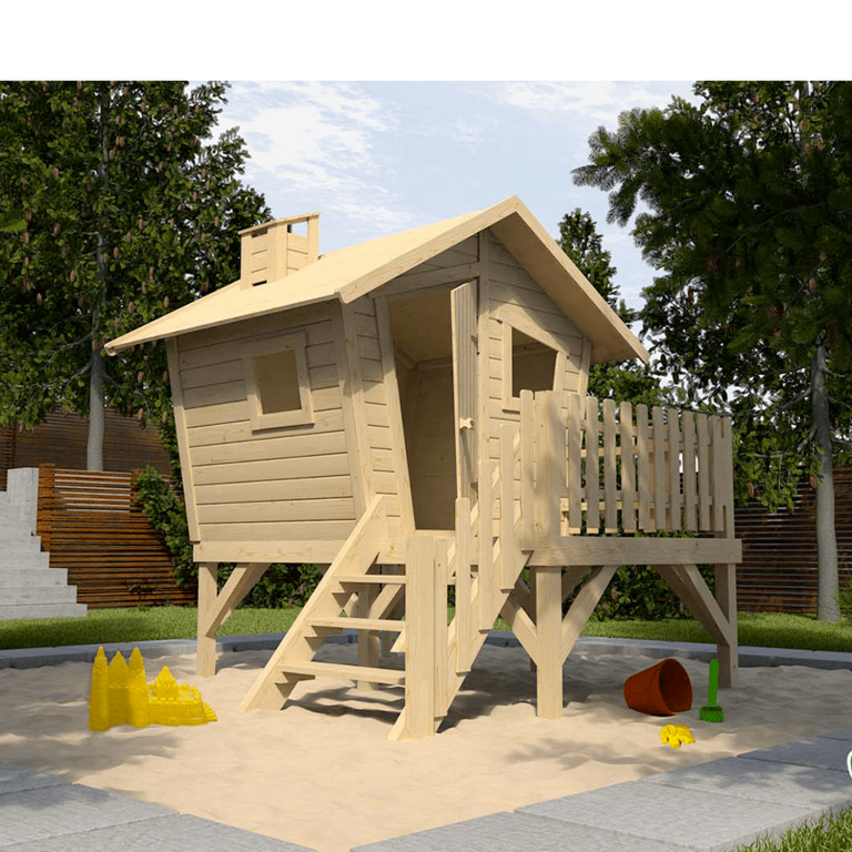 Maison En Bois Avec Abri Et Terrasse Pour Enfants - Cabane Enfant