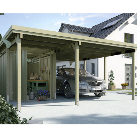 Carport en bois XL avec remise de jardin intégrée -  5,1 x 6 m - Weka