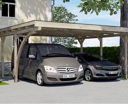 Carport voiture double en bois autoporté avec arche – 5 x 5 m -  Weka