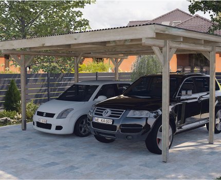 Abri pour voiture double en bois autoporté – 5 x 5 m -  Weka
