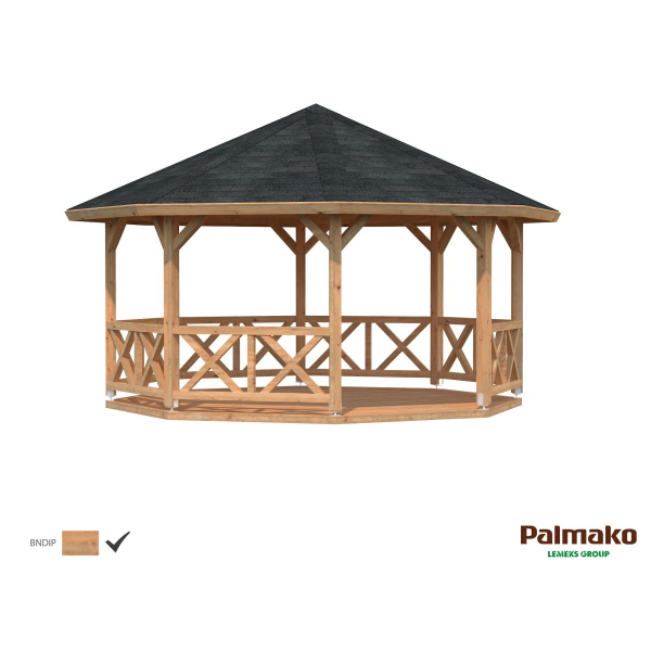 Kiosque de jardin en bois Betty 551 x 551 cm – Palmako - Traitement par bain marron