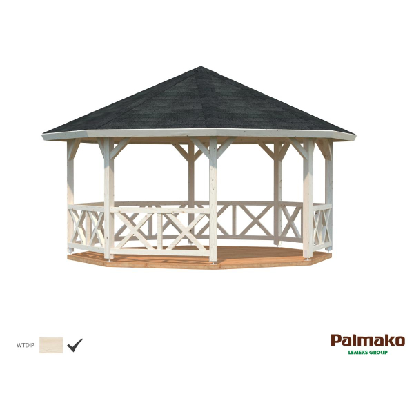Kiosque de jardin en bois Betty 551 x 551 cm – Palmako - Traitement par bain blanc translucide
