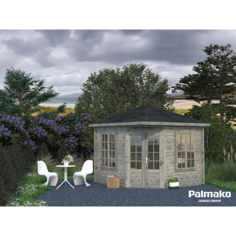 Pavillon de jardin en bois Mélanie 3,22 x 3,22 m – Palmako - Traité gris - Shingles noir