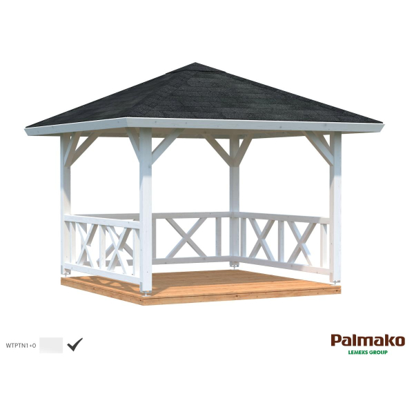 Tonnelle de jardin en bois Betty 386 x 386 cm – Palmako - Blanc - Shingles rouge