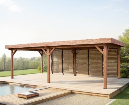 Kit pergola en bois toit plat 4 x 7,54 m avec paroi Ombra – HABRITA