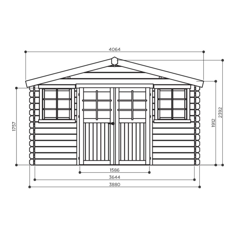 Abri De Jardin VALLO En Bois Brut 310 X 302 X 298 Cm - 7,5 M², Madriers 28 Mm, Portes Vitrées, Serrure Acier - Kit De Montage Inclus